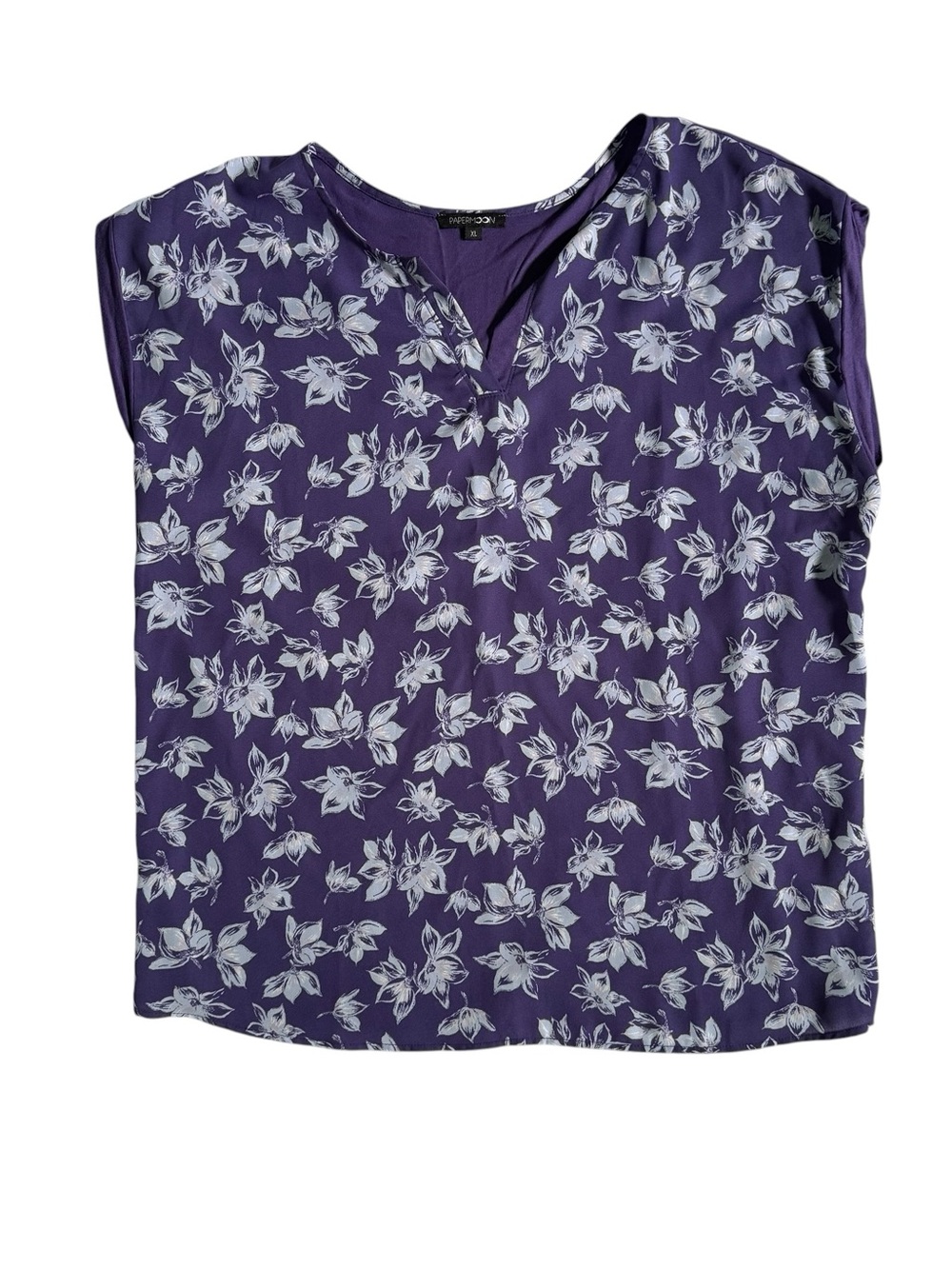 Papermoon Sleeveless Blouse Women’s XL Purple Floral Notch Neck Stretch